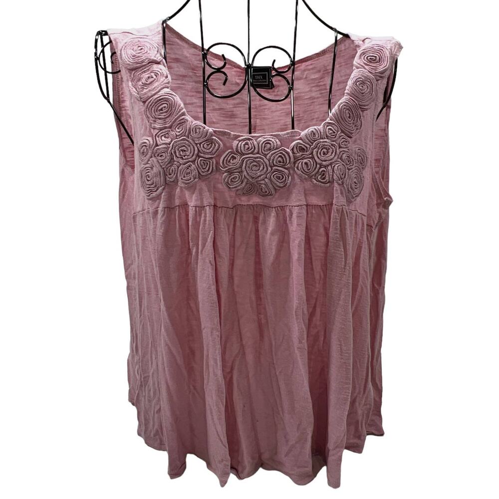THX Thanx Collection Knit Tank Top Scoop Neck Rosette Dusky Pink